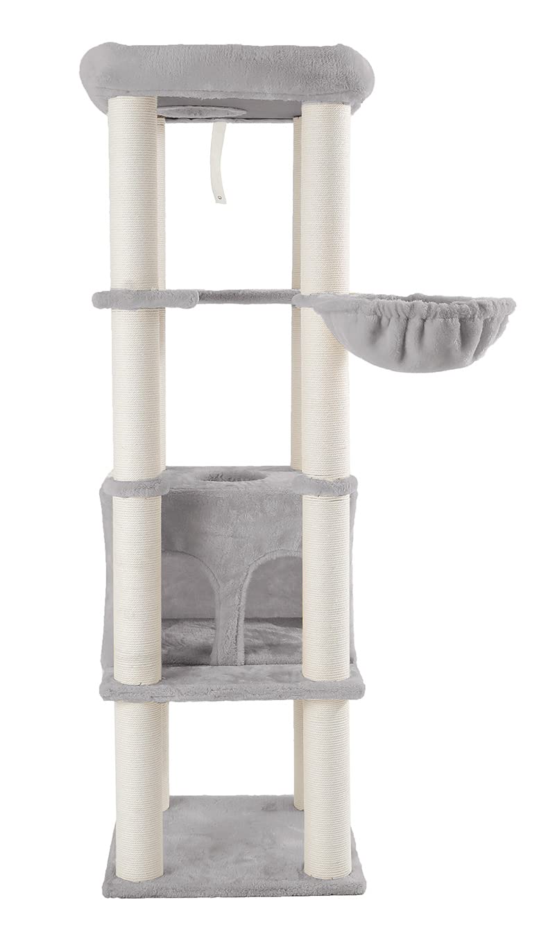 キャットタワー 高さ148cm 据え置き ライトグレー 猫用品